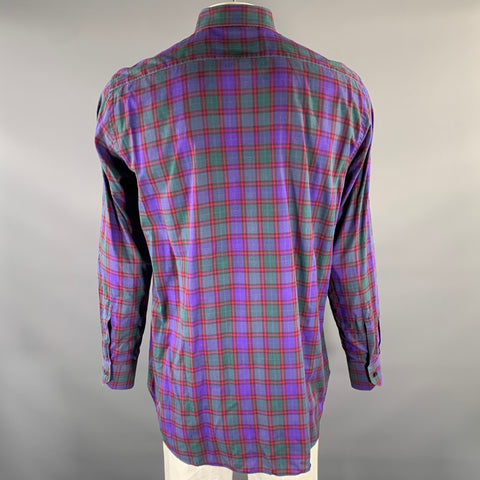 ETRO Size XL Purple Red Green Plaid Pointed Collar Long Sleeve Shirt