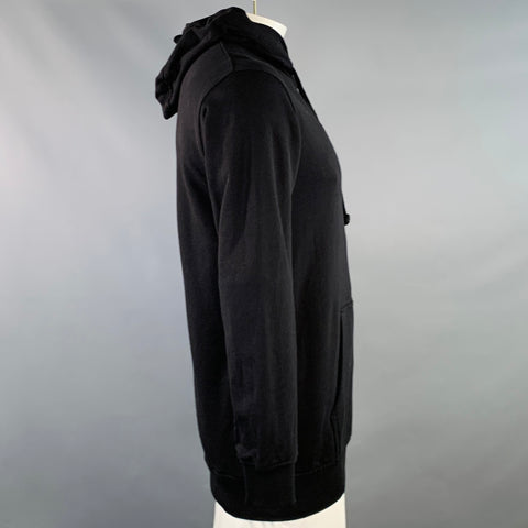 LACOSTE x COMME des GARCONS Size L Black Green Patch Cotton Hooded Sweatshirt