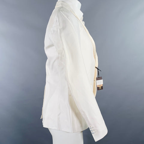 JUST CAVALLI Size 38 White Beige Sequined Peak Lapel Sport Coat