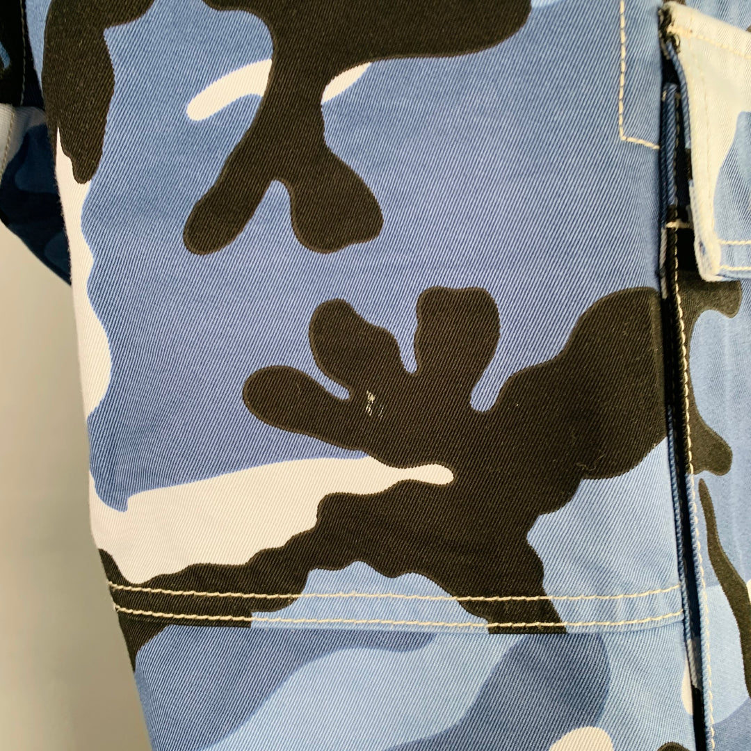 VALENTINO Size 30 Blue Black Camouflage Cotton Cargo Pockets Casual Pants