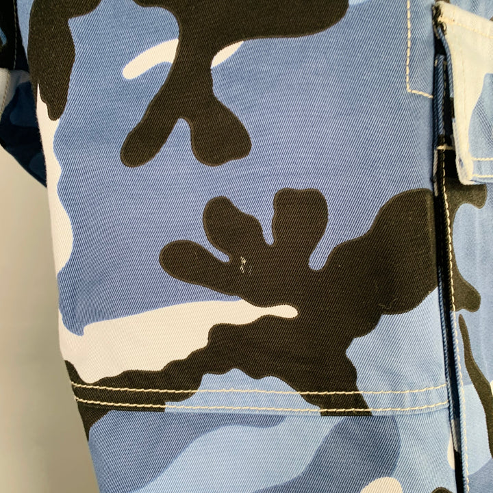 VALENTINO Size 30 Blue Black Camouflage Cotton Cargo Pockets Casual Pants