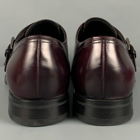 PRADA Size 9.5 Burgundy Leather Double Monk Strap Loafers