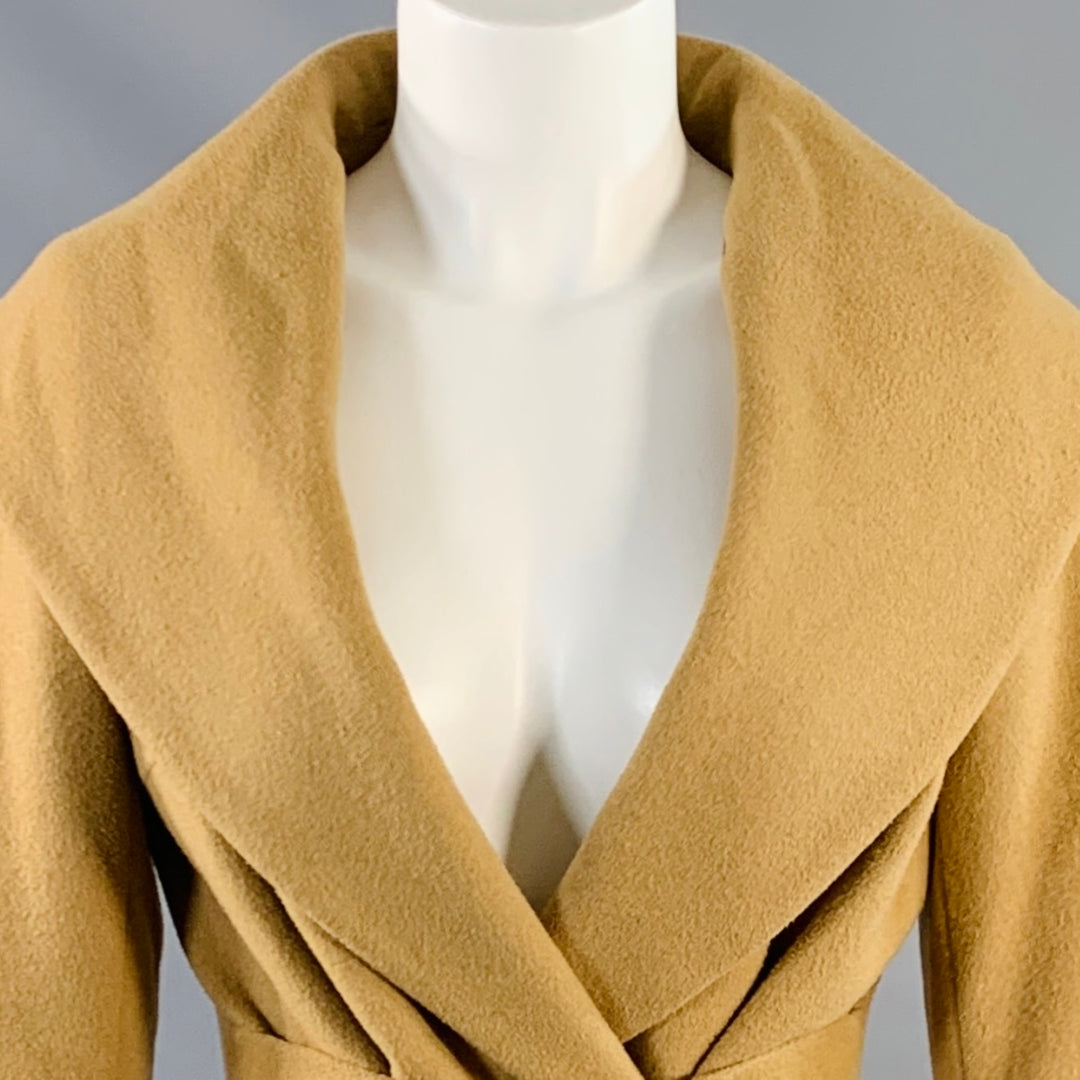 TRINA TURK Size 0 Tan Wool Cashmere Shawl Collar Snaps Coat