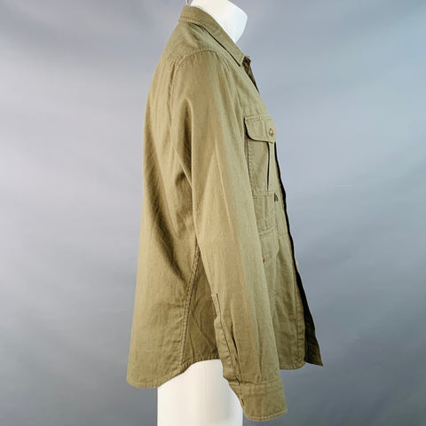 WALLACE & BARNES Size M Green Olive Cotton Safari Long Sleeve Shirt