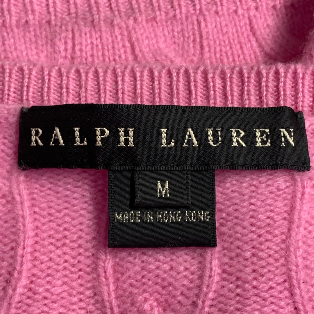RALPH LAUREN Size M Pink Cashmere Cable Knit Off Shoulder Pullover