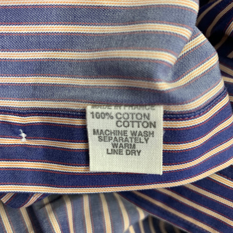 CHARVET Size L Navy Red Stripe Cotton Spread Collar Long Sleeve Shirt