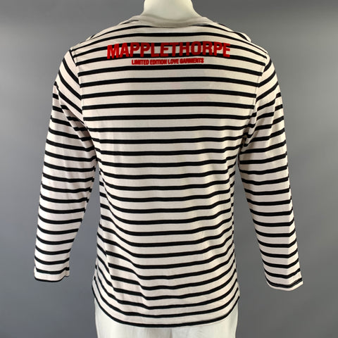 ZARA Size L White Black Stripe Cotton Crew Neck Pullover