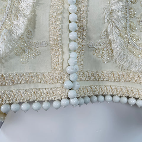 FIGUE Size S Cream Cotton Embellished Beaded Fringe Cap Sleeve Vest