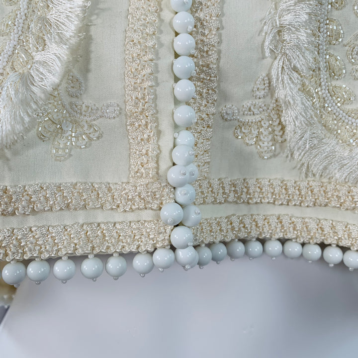 FIGUE Size S Cream Cotton Embellished Beaded Fringe Cap Sleeve Vest