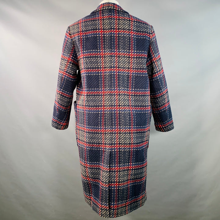 KITH Size S Royce Navy Red Beige Wool Blend Plaid Double Breasted Coat