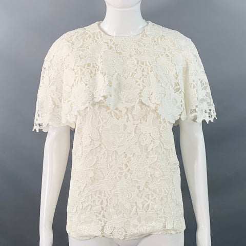 JASON WU COLLECTION Size 0 White Guipure Cotton Lace Overlay Blouse