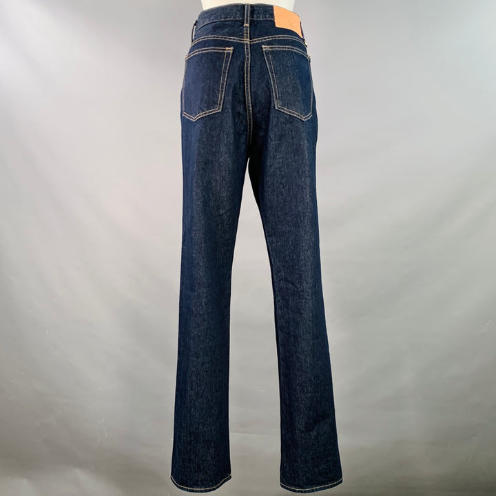 ULLA JOHNSON Size 29 Agnes Navy Cotton Contrast Stitch Five Pocket Straight Jeans