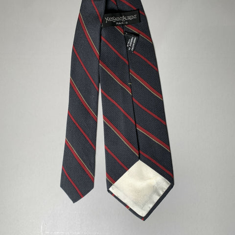 YVES SAINT LAURENT Navy Red Diagonal Stripe Silk Tie