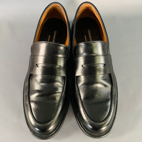 COMMON PROJECTS Size 12 Black Leather Slip On Penny Loafers
