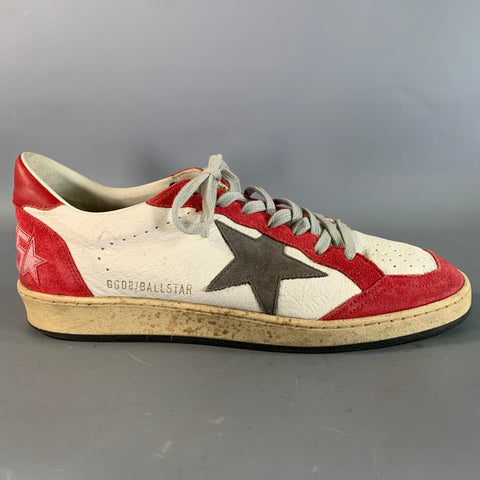 GOLDEN GOOSE Size 9 Red White & Grey Mixed Fabrics Leather & Suede Sneakers
