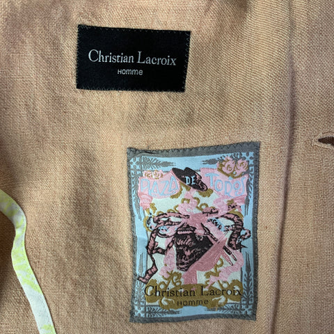 CHRISTIAN LACROIX Chest Size 46 Khaki Salmon Embroidery Linen Sport Coat