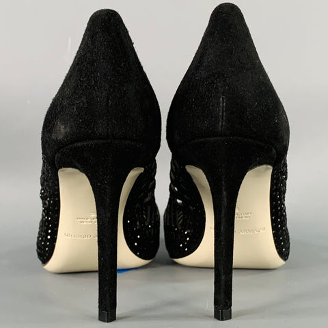 GIORGIO ARMANI Size 8 Black Suede Rhinestones Cutout Stiletto Pumps
