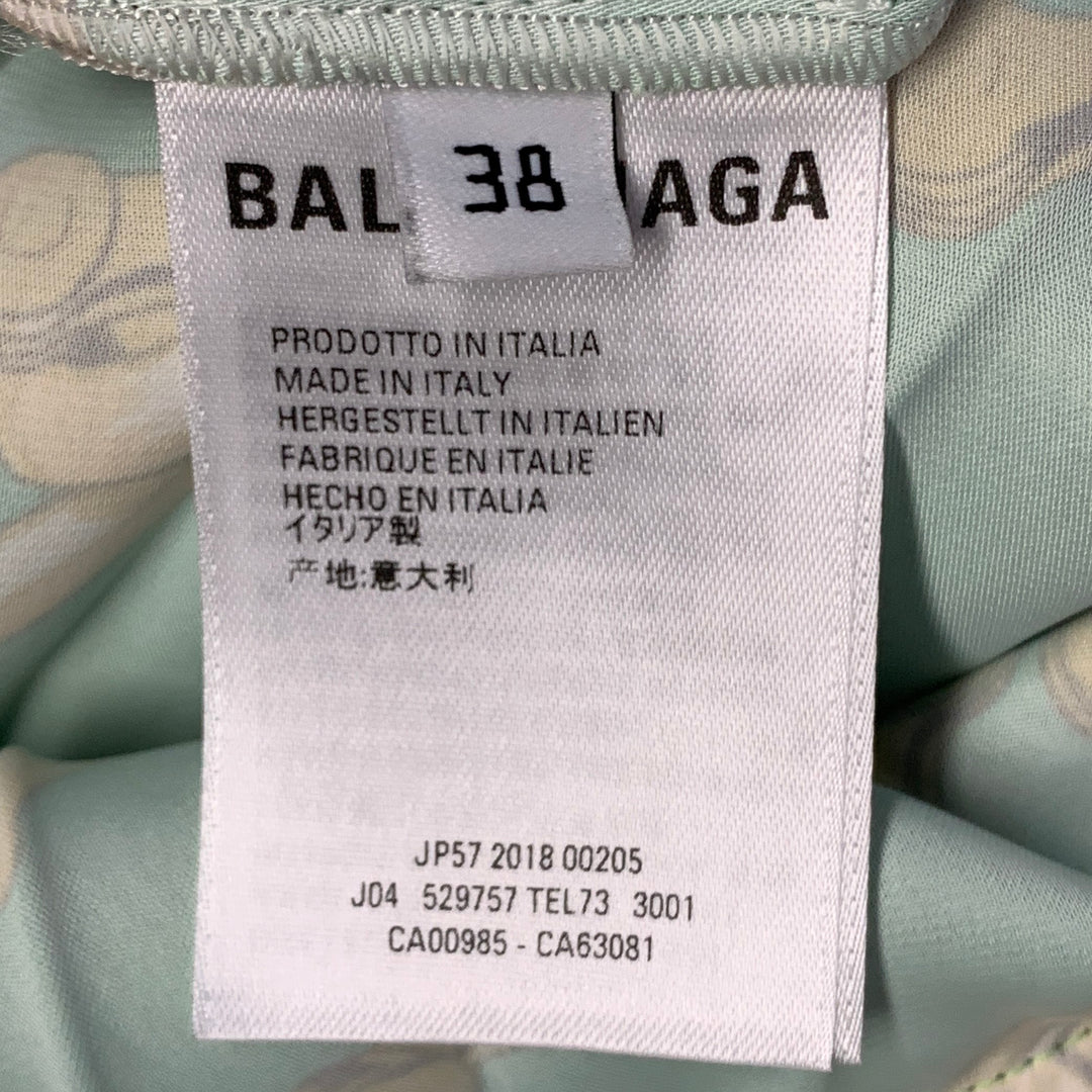 BALENCIAGA Size 6 Green Gold Polyester Chain Pleated Midi Skirt