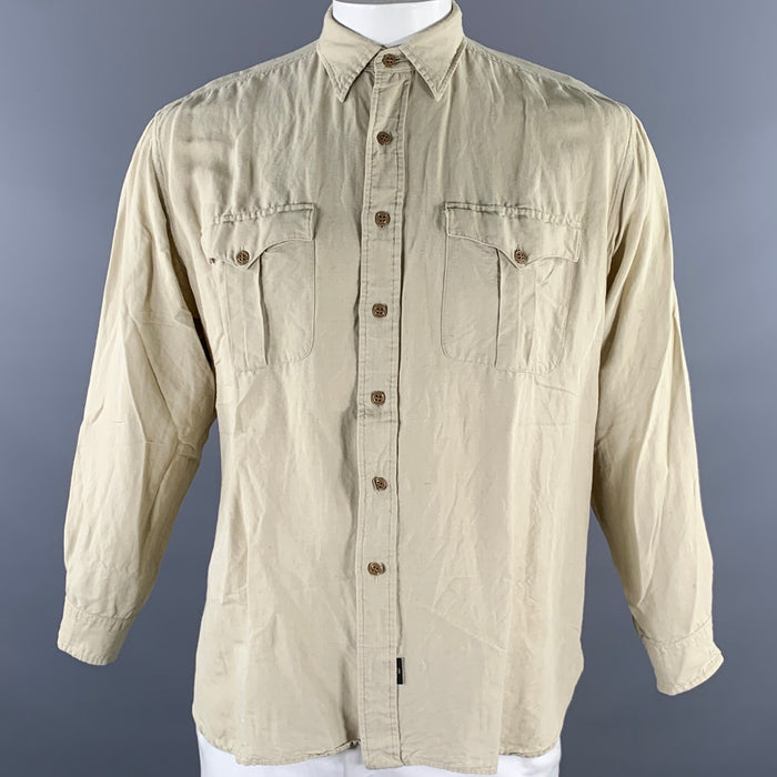 RRL by RALPH LAUREN Size L Khaki Linen Blend Long Sleeve Shirt