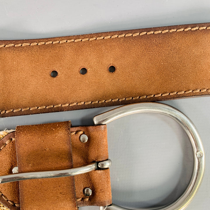RALPH LAUREN Size M Beige Turquoise Brown Leather Beaded Belt