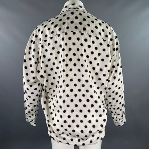 BALENCIAGA Size S White Black Polka Dot Viscose Silk Long Sleeve Shirt