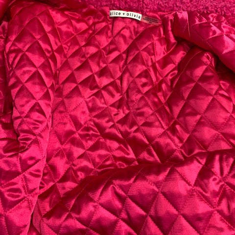 ALICE + OLIVIA Size M Fuchsia Pink Polyester Faux Fur Hook Eye Notch Lapel Jacket