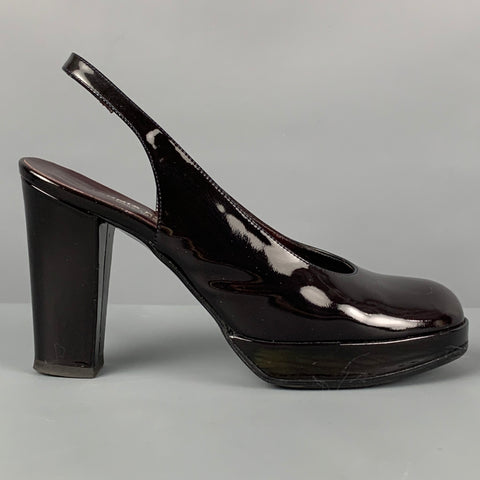 SONIA RYKIEL Talla 6 Zapatos de tacón con tira trasera en charol marrón oscuro