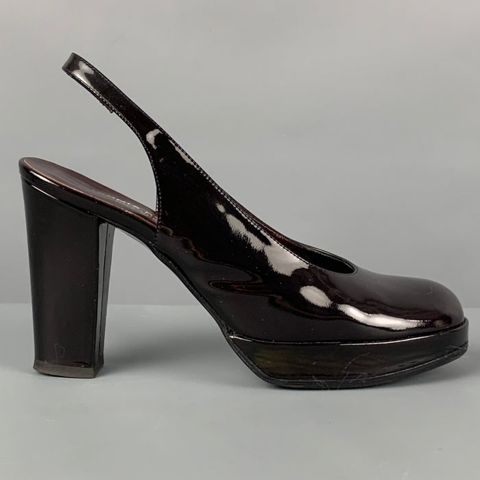 SONIA RYKIEL Size 6 Dark Brown Patent Leather Slingback Pumps