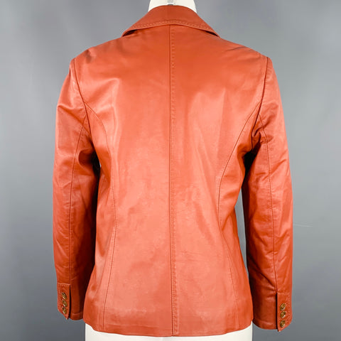 BALMAIN Size M Brown Cognac Sheepskin Leather Single Button Jacket