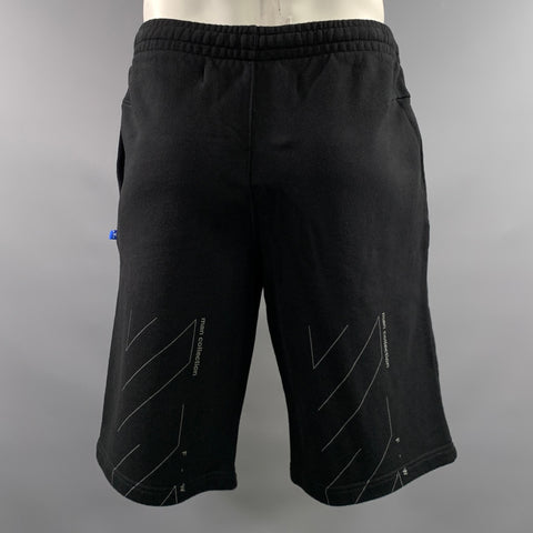 OFF-WHITE Size L Black Grey Graphic Cotton Sweats Shorts