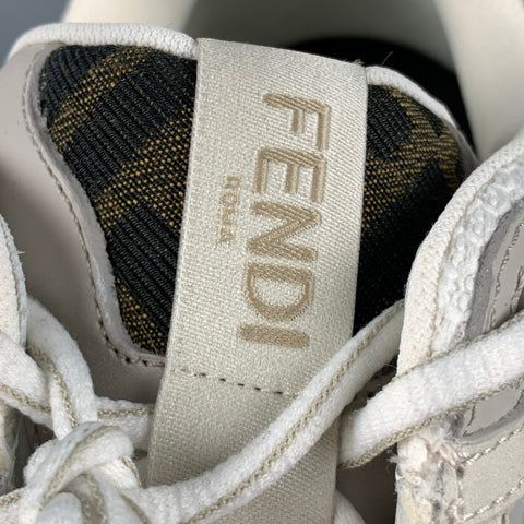 FENDI Size 12 Grey White Mixed Materials Lace Up Sneakers