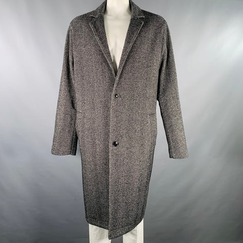 TED BAKER Size XXXL Black White Herringbone Wool Blend Coat
