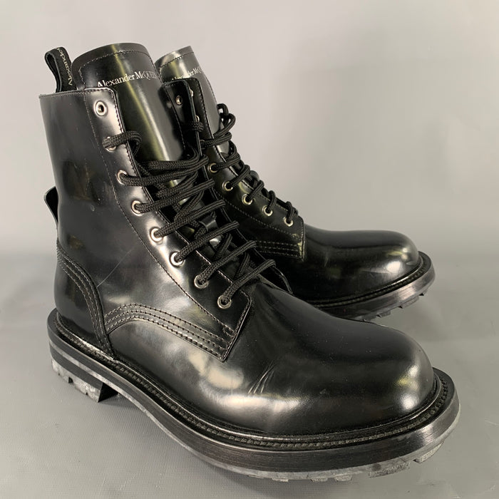 ALEXANDER MCQUEEN Size 8.5 Black Leather Lace Up Boots