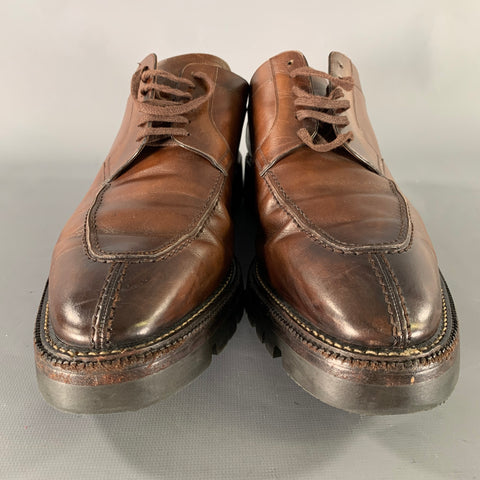 BALLY SCUBER Size 12 Brown Contrast Stitch Leather Derby Lace Up Shoes