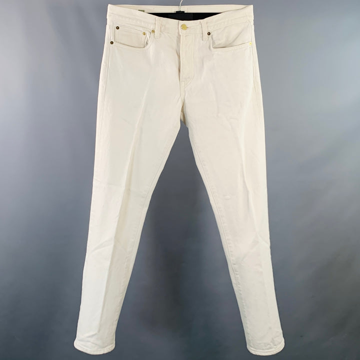 SID MASHBURN Size 32 Cream Twill Cotton Slim Tapered Button Fly Jeans