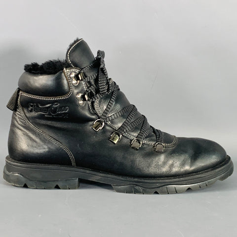 JIMMY CHOO Size 13 Black Leather Shearling Lace-Up Hiking Boots