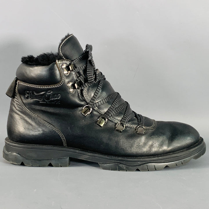 JIMMY CHOO Size 13 Black Leather Shearling Lace-Up Hiking Boots