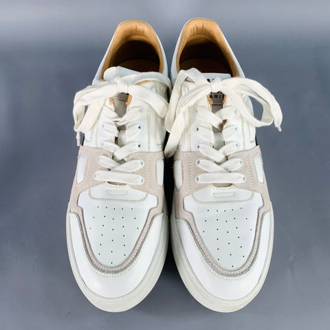 AMI by ALEXANDRE MATTIUSSI Size 13 White Black Leather Logo Lace-Up Sneakers