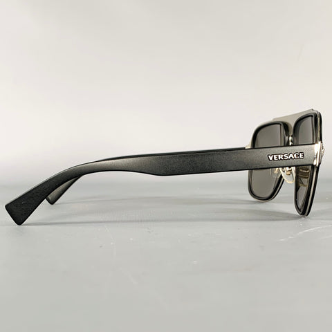 VERSACE Black Silver Medusa Heads Metal Sunglasses