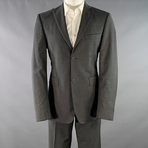 TOCCAMI Size 38 Grey Charcoal Wool Peak Lapel Suit