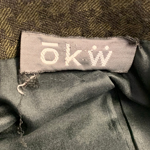 OKW Size XS Green Wool Button Down Houndstooth Mini Skirt Suit