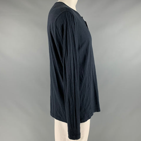 THEORY Size XL Navy Cotton Henley Pullover