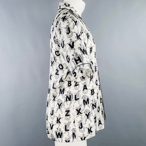 BURBERRY Size XS White Black Print Silk Camp Short Sleeve Shirt