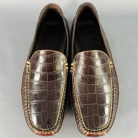 COLE HAAN Size 9 Brown Embossed Leather Drivers Loafers