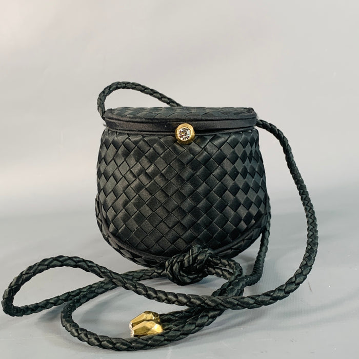 BOTTEGA VENETA Vintage 1990s Black Woven Intrecchiato Silk Mini Handbag