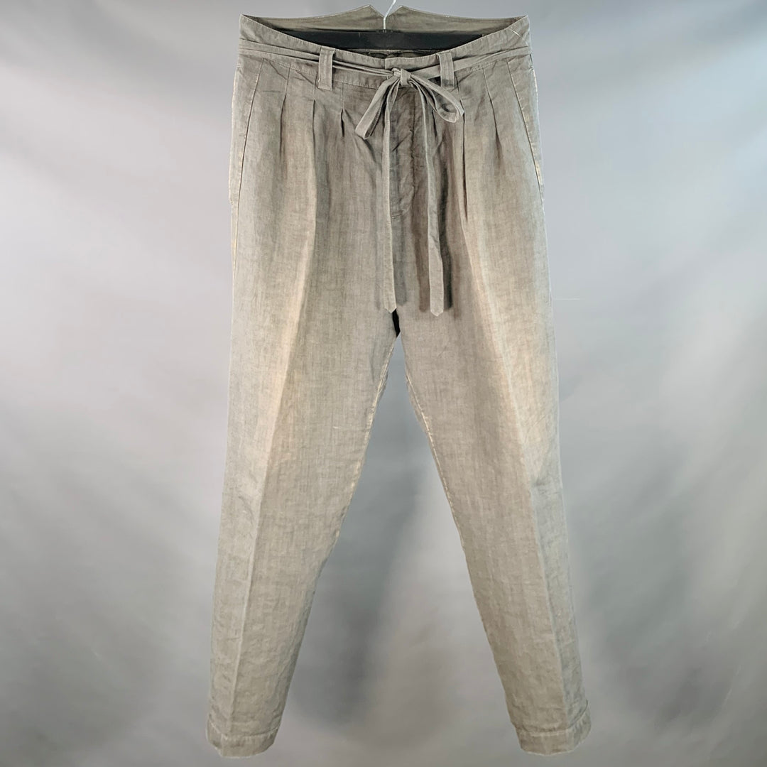 VISVIM Size L Hakama Grey Distressed Linen Pleated Belted Dress Pants