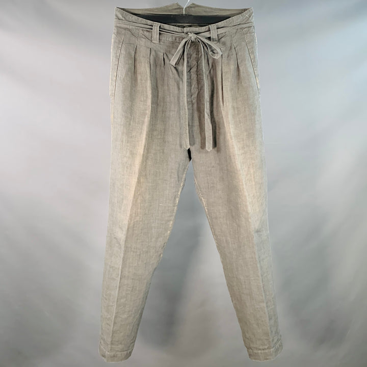 VISVIM Size L Hakama Grey Distressed Linen Pleated Belted Dress Pants