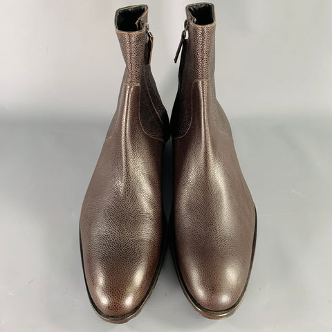 Bottes à fermeture éclair latérale en cuir grainé marron MR.HARE taille 11