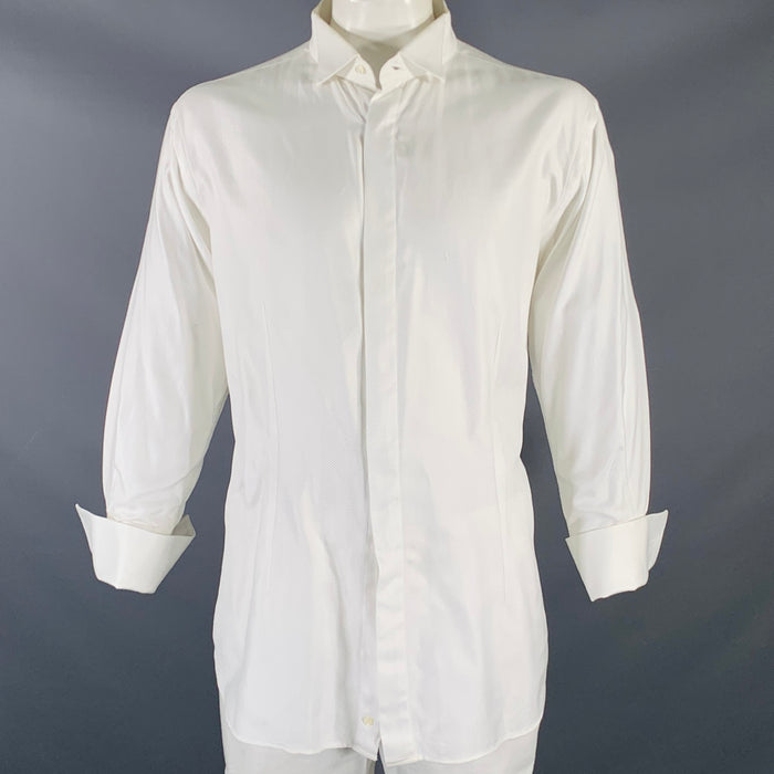 ETRO Size XXL White Herringbone Cotton Tuxedo Long Sleeve Shirt