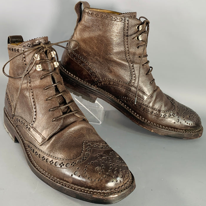 BALLY Size 10 Avery Brown Perforated Pebble Grain Leather Wingtip Boots